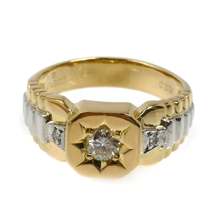 K18YG イエローゴールド Pt900プラチナ リング・指輪 ダイヤモンド0.30ct 17号 7.0g メンズ【中古】【美品】