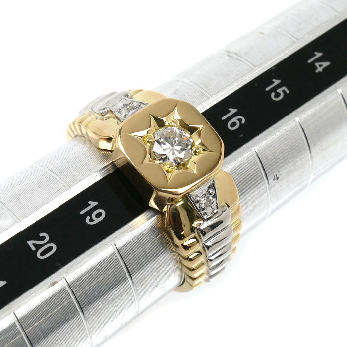 K18YG イエローゴールド Pt900プラチナ リング・指輪 ダイヤモンド0.30ct 17号 7.0g メンズ【中古】【美品】