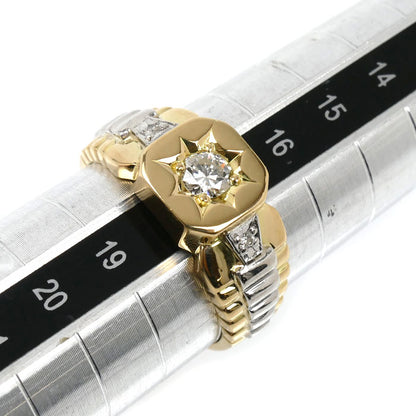K18YG イエローゴールド Pt900プラチナ リング・指輪 ダイヤモンド0.30ct 17号 7.0g メンズ【中古】【美品】