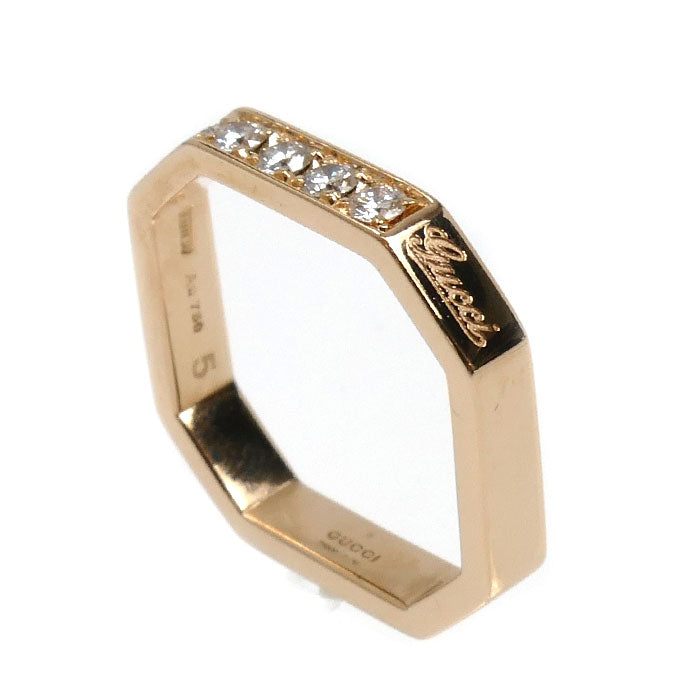 GUCCI グッチ K18YG イエローゴールド オクタゴナル 6Pダイヤ リング・指輪 ダイヤモンド 7.5号 3.0g レディース【中古】【美品】