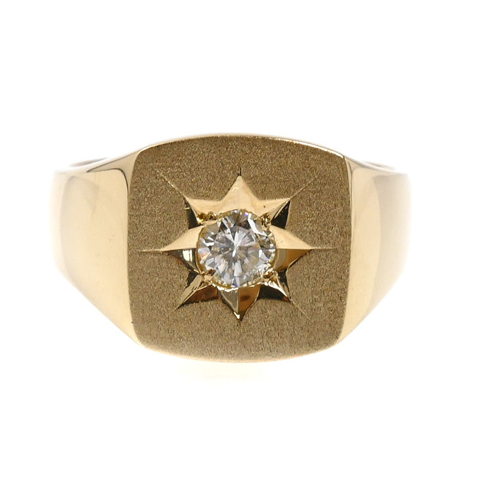 K18YG イエローゴールド 印台 リング・指輪 ダイヤモンド0.31ct 20号 16.0g メンズ【中古】【美品】