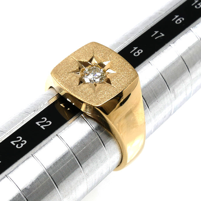 K18YG イエローゴールド 印台 リング・指輪 ダイヤモンド0.31ct 20号 16.0g メンズ【中古】【美品】