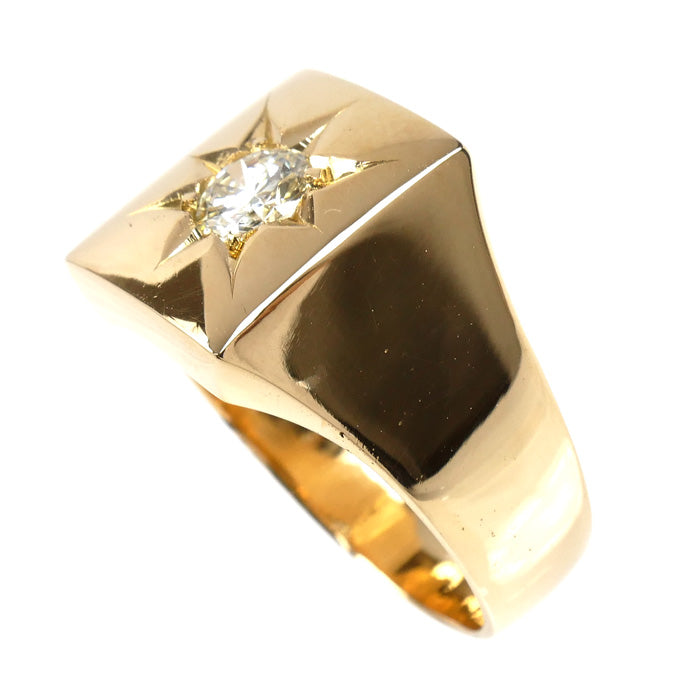 K18YG イエローゴールド 印台 リング・指輪 ダイヤモンド0.45ct 19.5号 14.5g メンズ【中古】