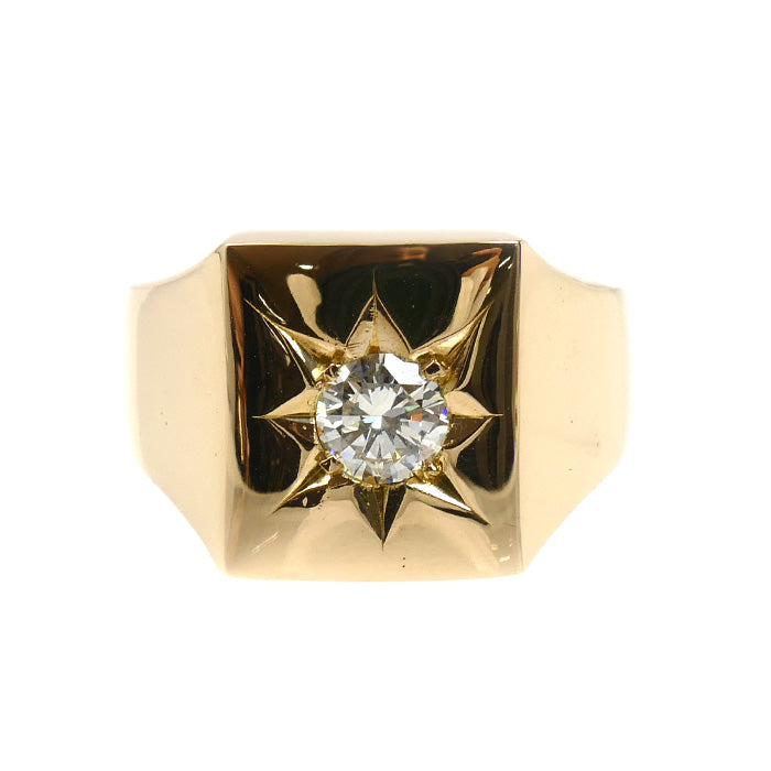 K18YG イエローゴールド 印台 リング・指輪 ダイヤモンド0.45ct 19.5号 14.5g メンズ【中古】