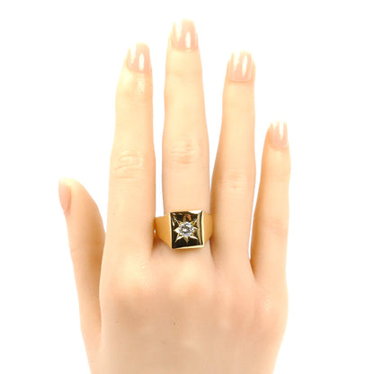 K18YG イエローゴールド 印台 リング・指輪 ダイヤモンド0.45ct 19.5号 14.5g メンズ【中古】