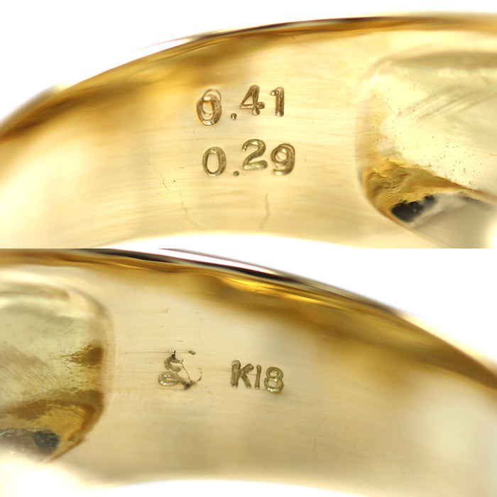 K18YG イエローゴールド リング・指輪 ダイヤモンド0.41ct/0.29ct 20号 13.0g メンズ【中古】【美品】