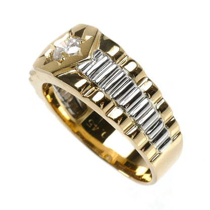 K18YG イエローゴールド Pt900プラチナ リング・指輪 ダイヤモンド0.45ct 21号 12.3g メンズ【中古】【美品】
