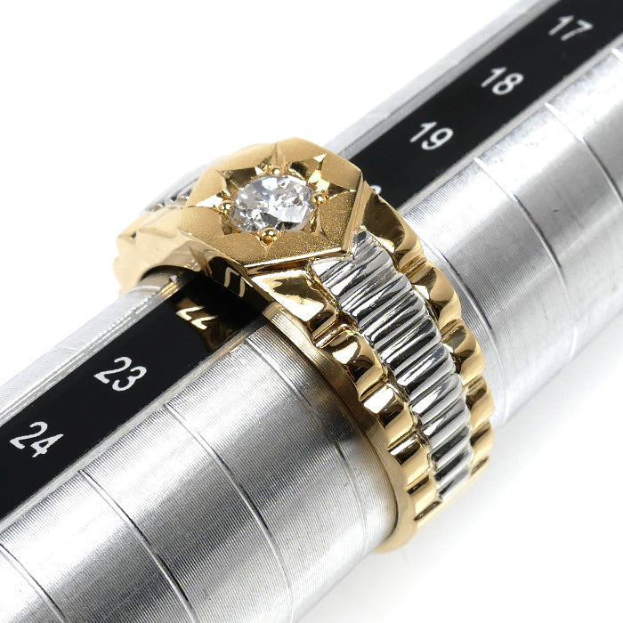 K18YG イエローゴールド Pt900プラチナ リング・指輪 ダイヤモンド0.45ct 21号 12.3g メンズ【中古】【美品】