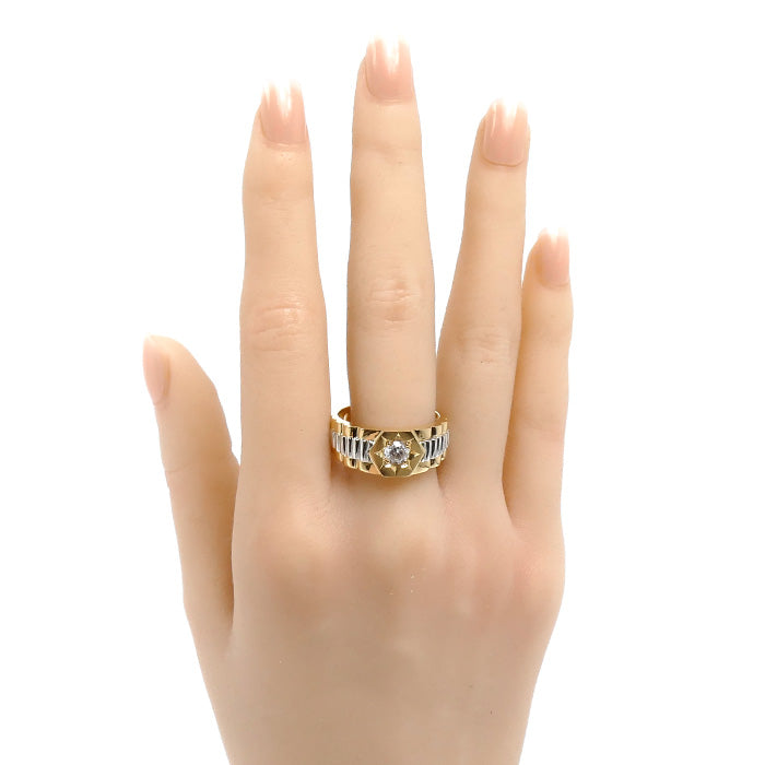K18YG イエローゴールド Pt900プラチナ リング・指輪 ダイヤモンド0.45ct 21号 12.3g メンズ【中古】【美品】