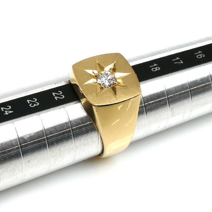 K18YG イエローゴールド 印台 リング・指輪 ダイヤモンド0.30ct 20号 14.7g メンズ【中古】