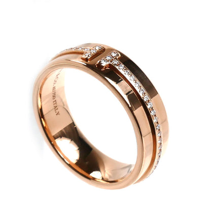 TIFFANY&Co. ティファニー K18PG ピンクゴールド T TWOナロー ワイド リング・指輪 ダイヤモンド 10.5号 6.7g レディース【中古】【美品】