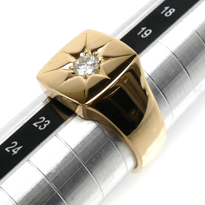 K18YG イエローゴールド 印台 リング・指輪 ダイヤモンド0.323ct 21号 18.9g メンズ【中古】【美品】