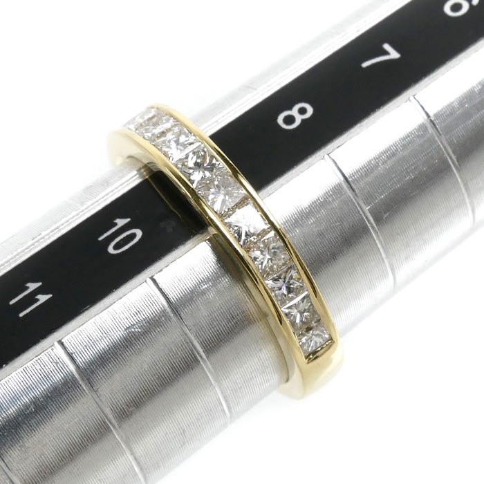 K18YG イエローゴールド ハーフエタニティ リング・指輪 ダイヤモンド 9号 2.7g プリンセスカット レディース【中古】