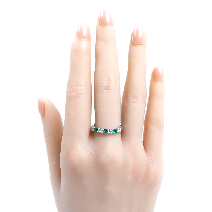 Pt900プラチナ リング・指輪 ダイヤモンド0.43ct エメラルド0.27ct 12号 4.4g レディース【中古】