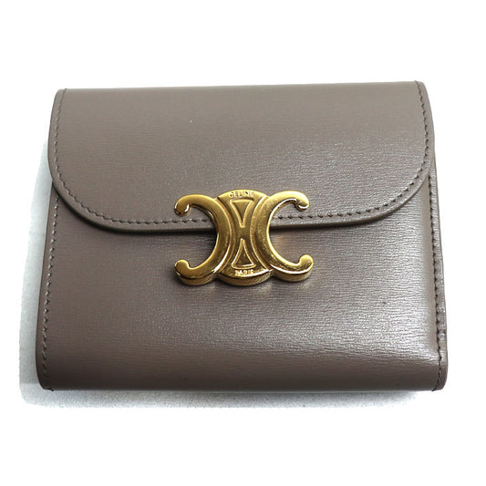 CELINE セリーヌ トリオンフ スモールフラップ ウォレット 三つ折り財布 ぺブル 10D783DPV.10BL レディース【中古】