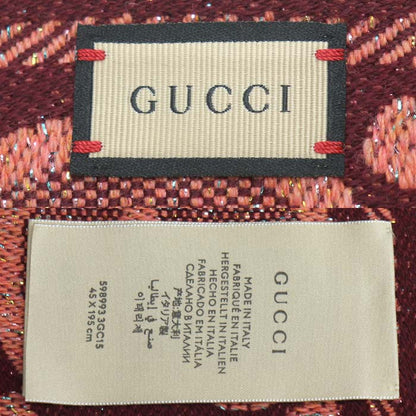 GUCCI グッチ GGウール ラメ ジャカード スカーフ ロゴ マフラー ピンク ワインレッド 598993 3GC15 レディース【中古】【美品】