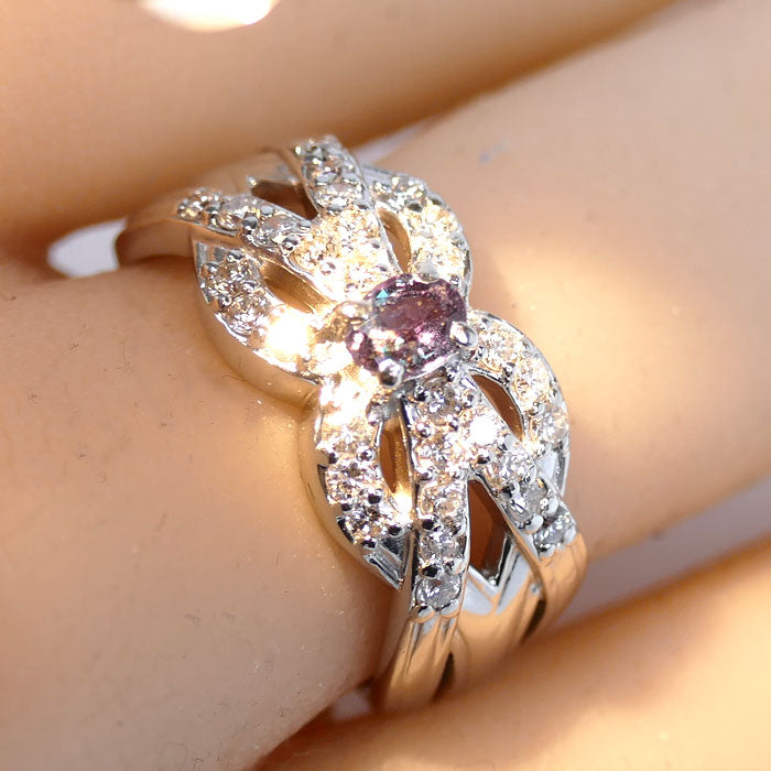 Pt900プラチナ リング・指輪 アレキサンドライト0.25ct ダイヤモンド0.50ct 12号 9.0g レディース【中古】