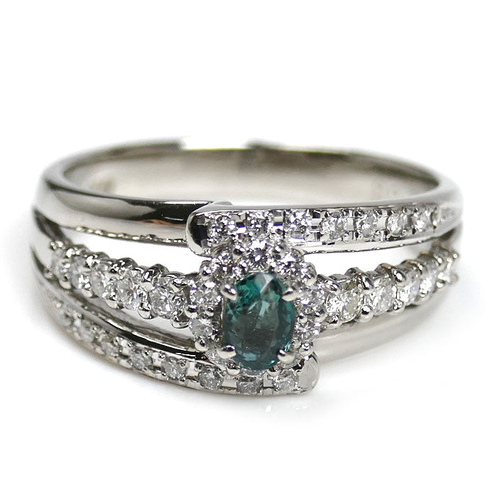 Pt900プラチナ リング・指輪 アレキサンドライト0.30ct ダイヤモンド0.36ct 13.5号 6.9g レディース【中古】【美品】