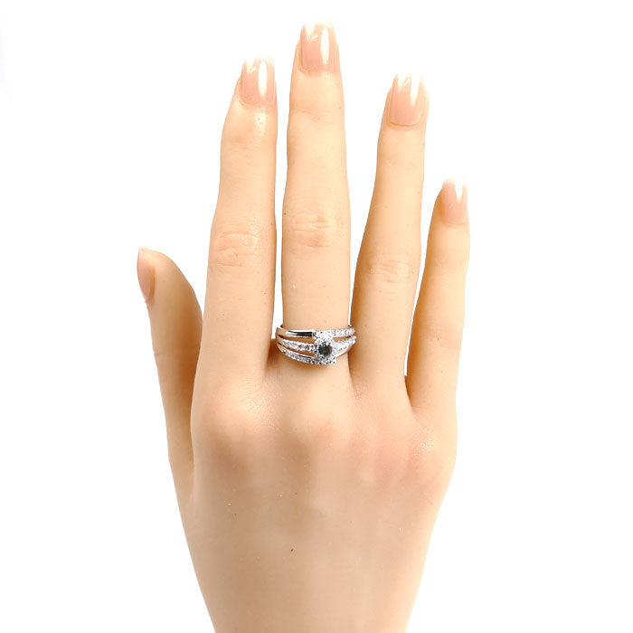 Pt900プラチナ リング・指輪 アレキサンドライト0.30ct ダイヤモンド0.36ct 13.5号 6.9g レディース【中古】【美品】