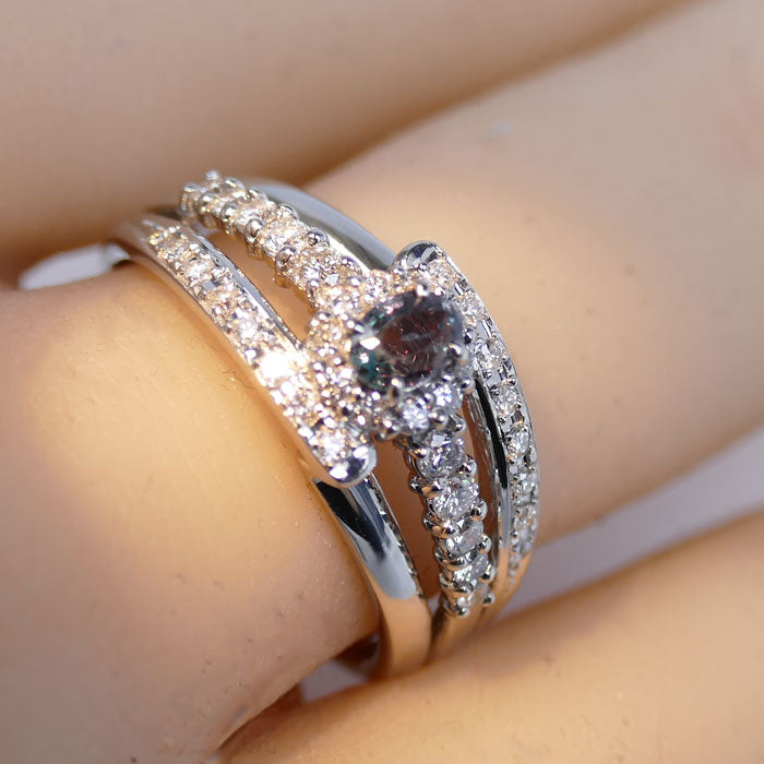 Pt900プラチナ リング・指輪 アレキサンドライト0.30ct ダイヤモンド0.36ct 13.5号 6.9g レディース【中古】【美品】