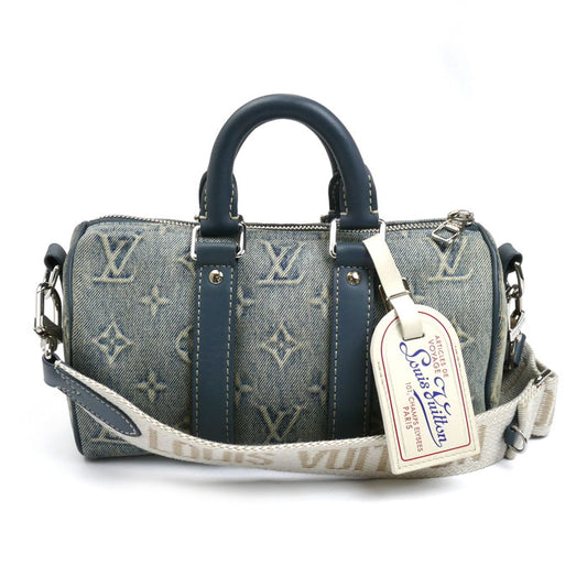 LOUIS VUITTON ルイ・ヴィトン キーポル バンドリエール25 2Way ハンドバッグ モノグラムデニム ブルー M22762 ICチップ レディース【中古】
