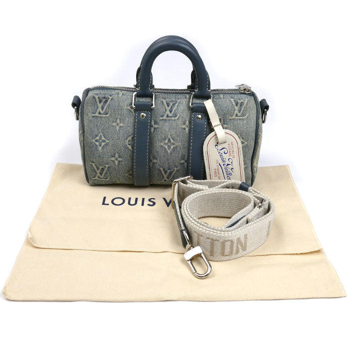 LOUIS VUITTON ルイ・ヴィトン キーポル バンドリエール25 2Way ハンドバッグ モノグラムデニム ブルー M22762 ICチップ レディース【中古】