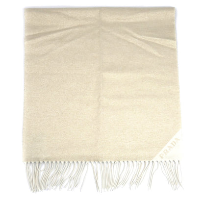 PRADA プラダ ジャガード イブニング マフラー ゴールド×ホワイト 1FS091_DGI_F0X0A ICチップ シルク×カシミヤ×ルレックス レディース【中古】【美品】