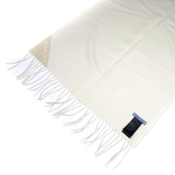 PRADA プラダ ジャガード イブニング マフラー ゴールド×ホワイト 1FS091_DGI_F0X0A ICチップ シルク×カシミヤ×ルレックス レディース【中古】【美品】