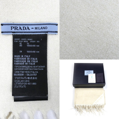 PRADA プラダ ジャガード イブニング マフラー ゴールド×ホワイト 1FS091_DGI_F0X0A ICチップ シルク×カシミヤ×ルレックス レディース【中古】【美品】