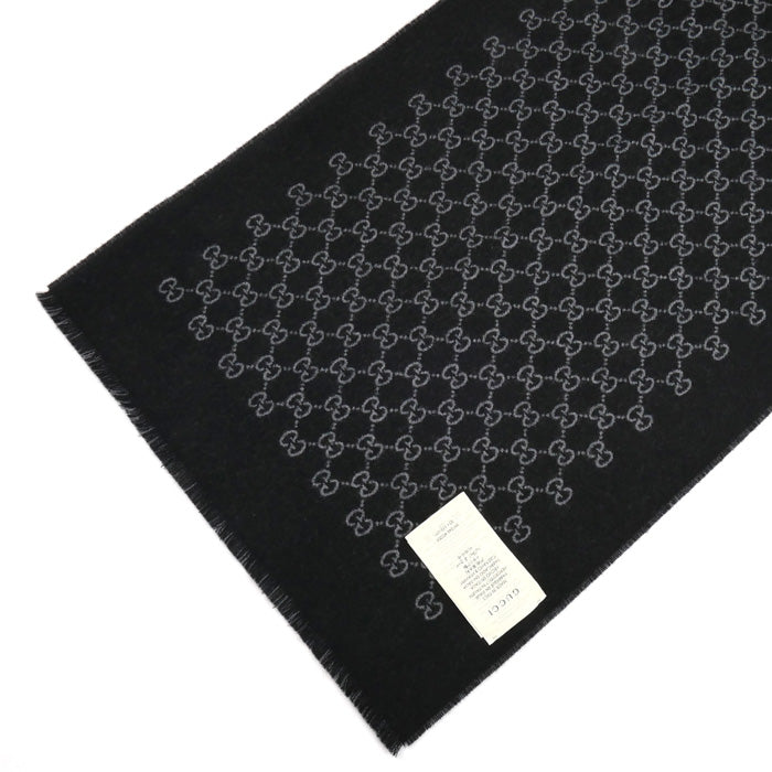 GUCCI グッチ GGパターン マフラー ブラック グレー 391246 4G200 1160 ユニセックス【中古】【美品】