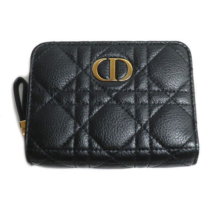 Dior ディオール カナージュ カロ スカーレット ウォレット 二つ折り財布 ブラック S5032UWHC M900 レディース【中古】【美品】