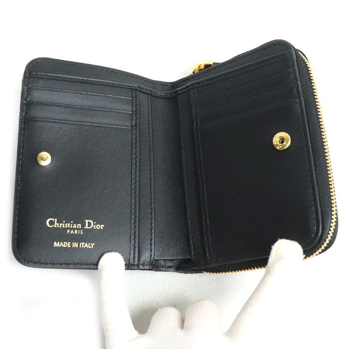 Dior ディオール カナージュ カロ スカーレット ウォレット 二つ折り財布 ブラック S5032UWHC M900 レディース【中古】【美品】
