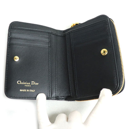 Dior ディオール カナージュ カロ スカーレット ウォレット 二つ折り財布 ブラック S5032UWHC M900 レディース【中古】【美品】