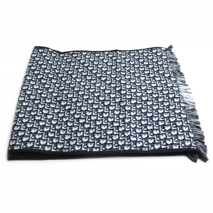 Dior ディオール ロゴ オブリーク ビッグ マフラー マフラー ネイビー 31CDO301IXGS レディース【中古】