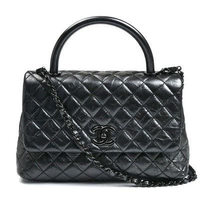 CHANEL シャネル ココハンドル 29 エイジドカーフスキン 2Wayショルダーバッグ メタリックブラック レディース【中古】