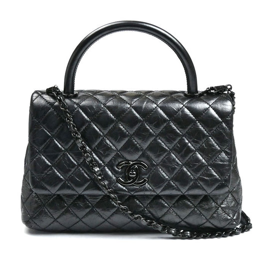 CHANEL シャネル ココハンドル 29 エイジドカーフスキン 2Wayショルダーバッグ メタリックブラック レディース【中古】