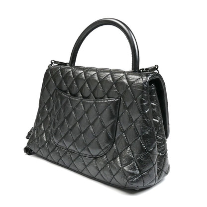 CHANEL シャネル ココハンドル 29 エイジドカーフスキン 2Wayショルダーバッグ メタリックブラック レディース【中古】
