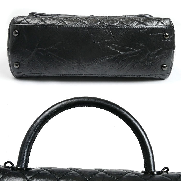 CHANEL シャネル ココハンドル 29 エイジドカーフスキン 2Wayショルダーバッグ メタリックブラック レディース【中古】