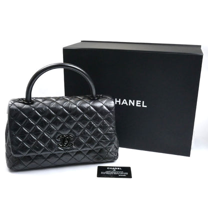CHANEL シャネル ココハンドル 29 エイジドカーフスキン 2Wayショルダーバッグ メタリックブラック レディース【中古】