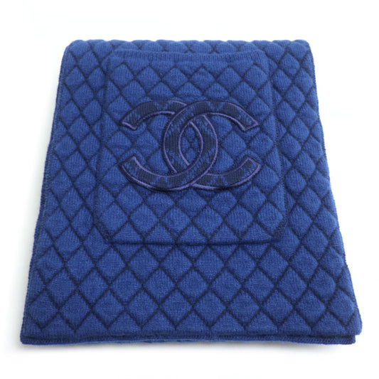 CHANEL シャネル 大判 ポケット付き キルティング マフラー ブルー レディース【中古】