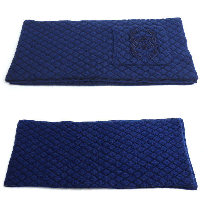 CHANEL シャネル 大判 ポケット付き キルティング マフラー ブルー レディース【中古】