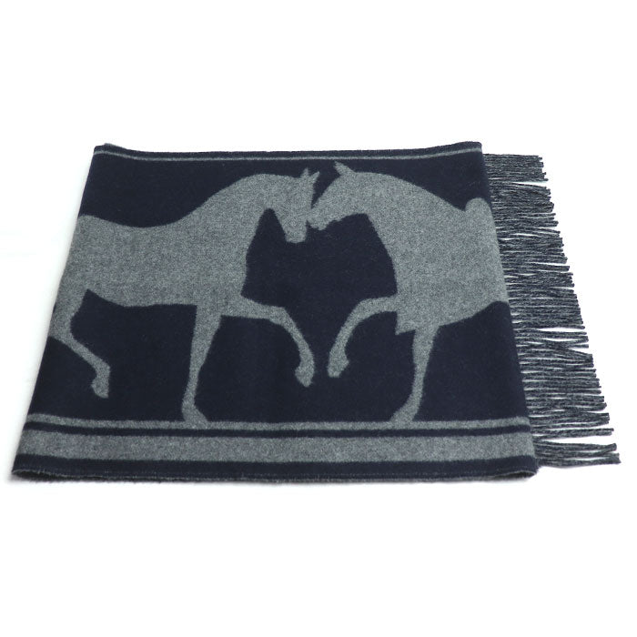 HERMES エルメス テット ア クー マフラー マリン / アントラシト・シネ H259141S 03 レディース【中古】【美品】