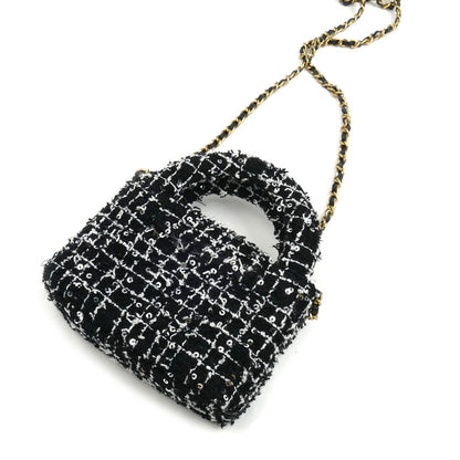 CHANEL シャネル ファブリック ミニチェーンショルダー ショルダーバッグ ブラック AP3435 スパンコール レディース【中古】【美品】