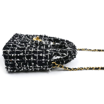 CHANEL シャネル ファブリック ミニチェーンショルダー ショルダーバッグ ブラック AP3435 スパンコール レディース【中古】【美品】