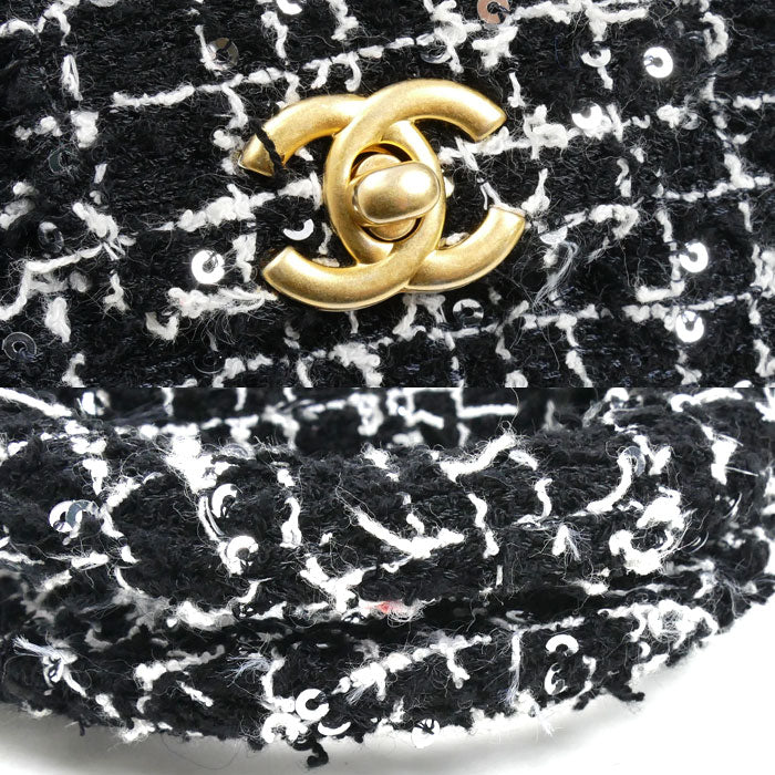 CHANEL シャネル ファブリック ミニチェーンショルダー ショルダーバッグ ブラック AP3435 スパンコール レディース【中古】【美品】