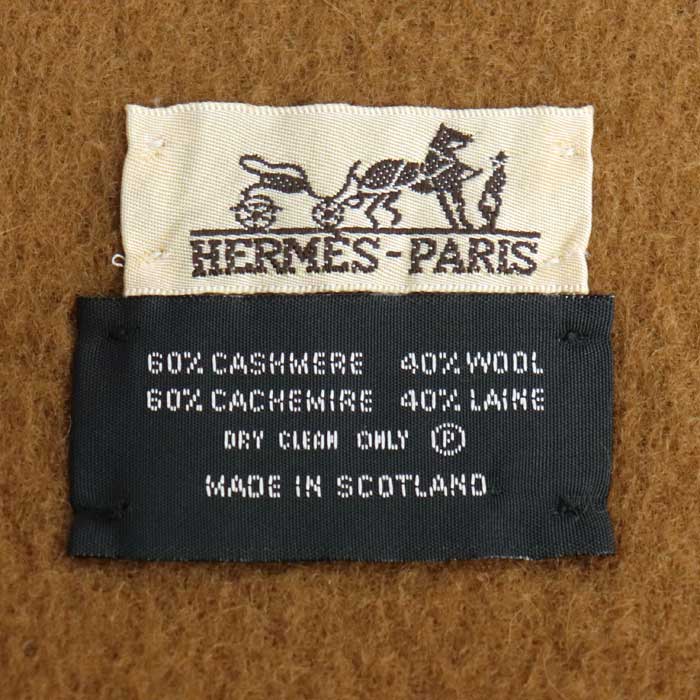 HERMES エルメス カシミヤ/ウール 大判 ストール ブラウン レディース【中古】