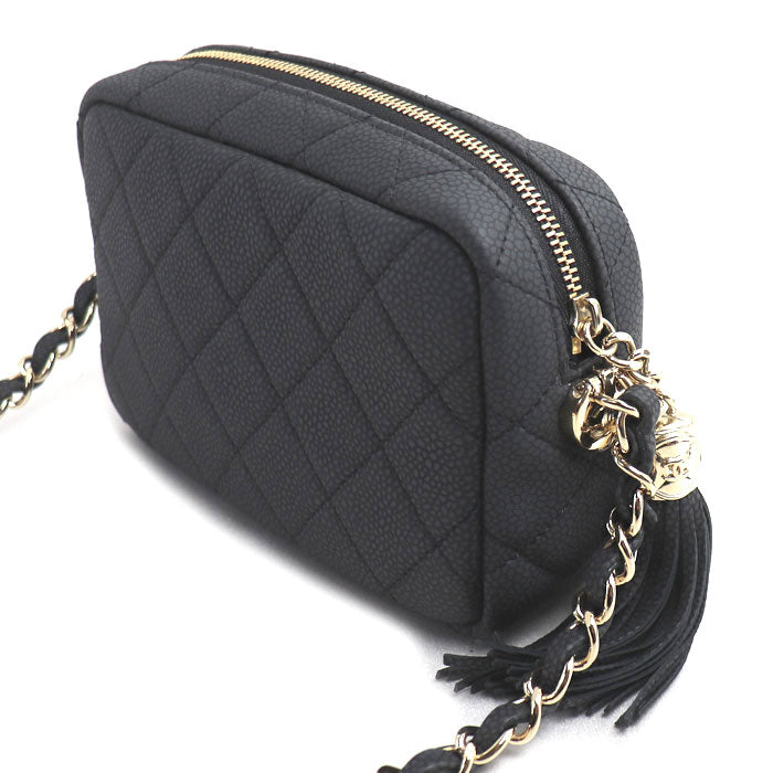 CHANEL シャネル キャビアスキン マトラッセ カメラバッグ ショルダーバッグ ブラック A57717 レディース【中古】【美品】