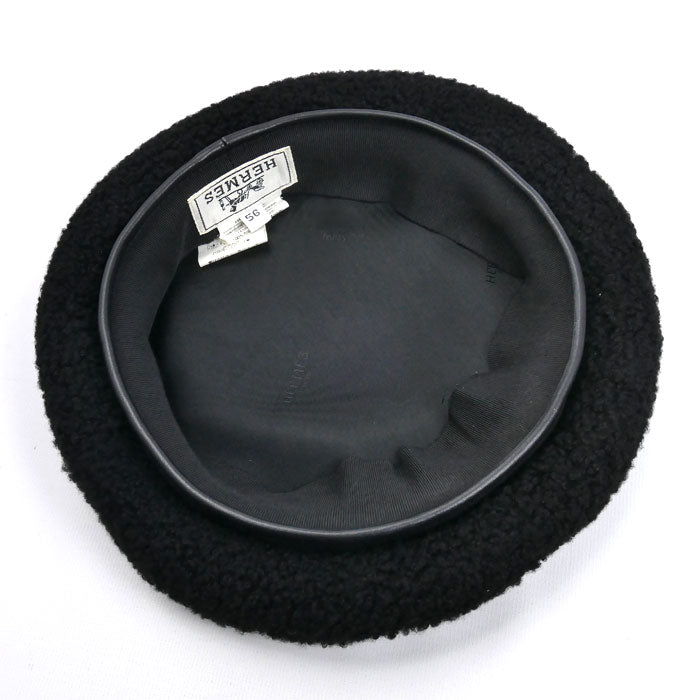 HERMES エルメス ムートンファー ベレー帽 ブラック 56 レディース【中古】