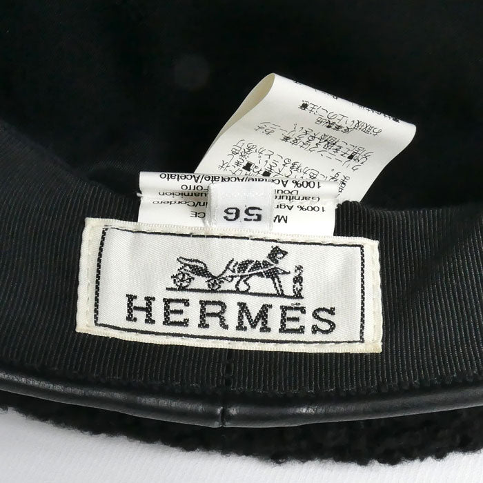 HERMES エルメス ムートンファー ベレー帽 ブラック 56 レディース【中古】