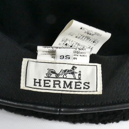 HERMES エルメス ムートンファー ベレー帽 ブラック 56 レディース【中古】